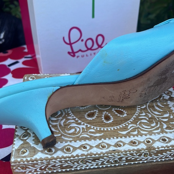 Lilly Pulitzer Baby Blue Nappa Kitten Heel Sandals Made in Italy - Picture 13 of 16